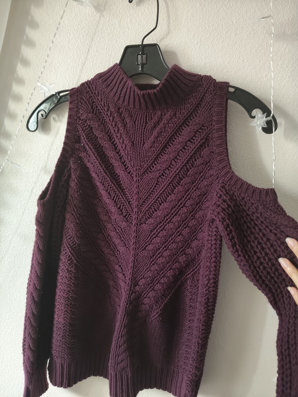 Aeropostale Plum Cable-Knit Cold-Shoulder Turtleneck Sweater